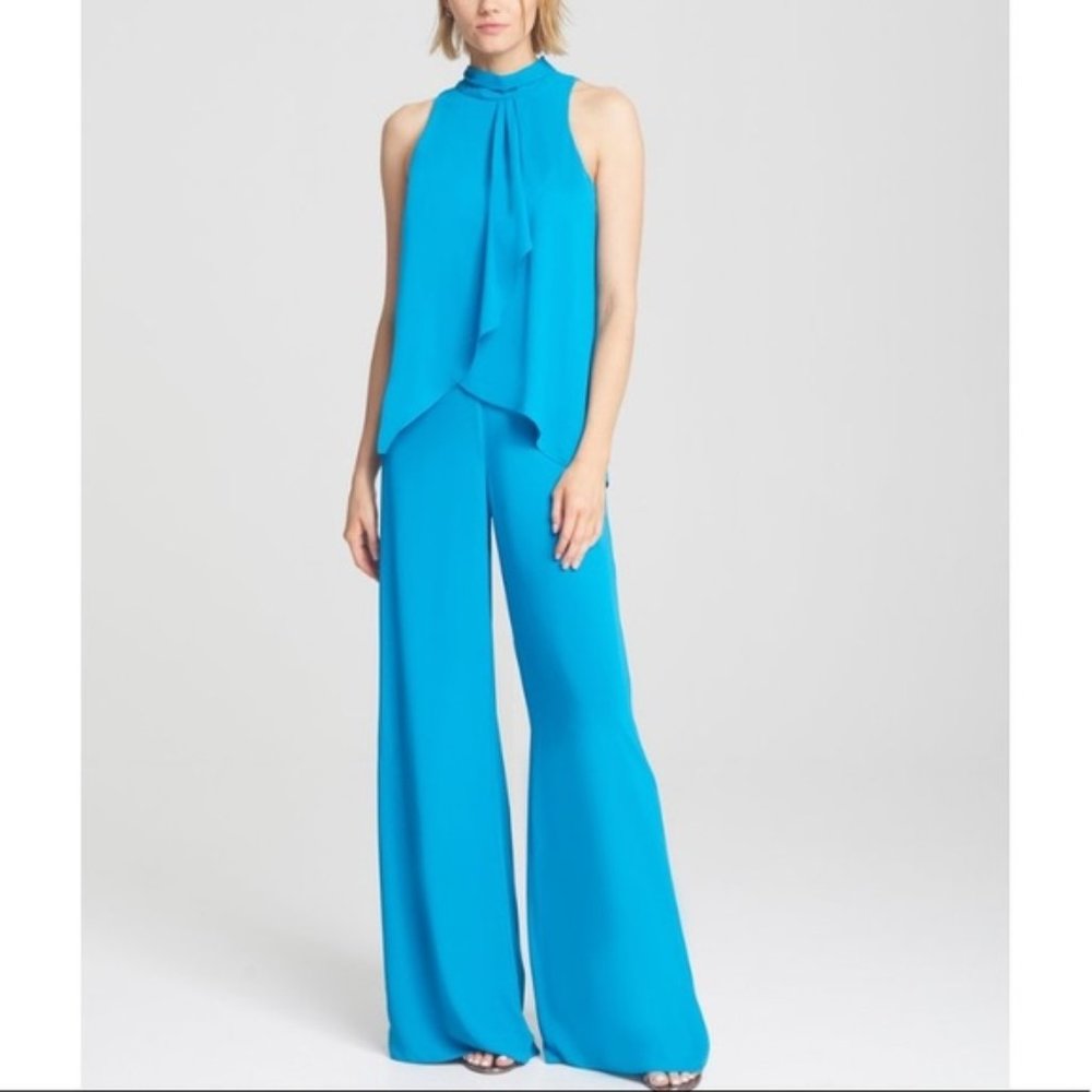 Halston Heritage Sleeveless Ruffle Bodice Jumpsuit